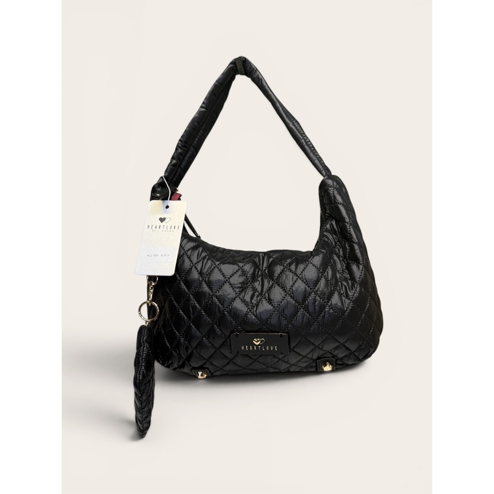 Heartlove by Charo Black Quilted Puffer Hobo Bag with Coin Purse HL2-005-BLACK